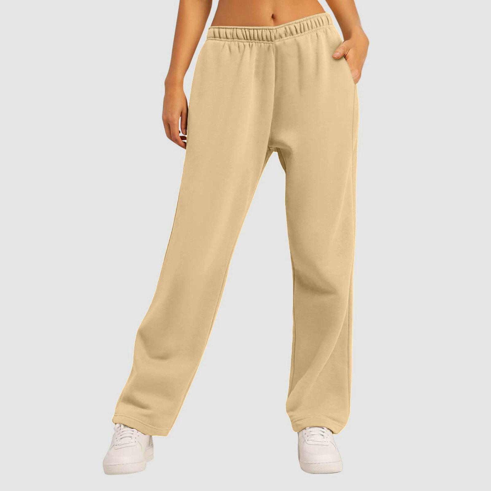 thumbnail image 4 of Pantalones de chándal con forro polar para mujer: cintura alta, pierna ancha y bolsillos; poliéster ligero para primavera/otoño; diseño con lazo delantero; informal/trabajo/yoga; tallas S-XXL., 4 of 7